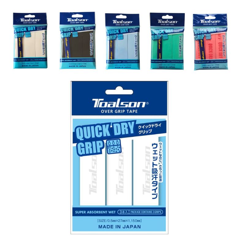 Tennis Griffband Toalson Quick Dry 3er Pack Overgrip colouerd - Farben weiß, schwarz, blau, grün, rosa.jpg