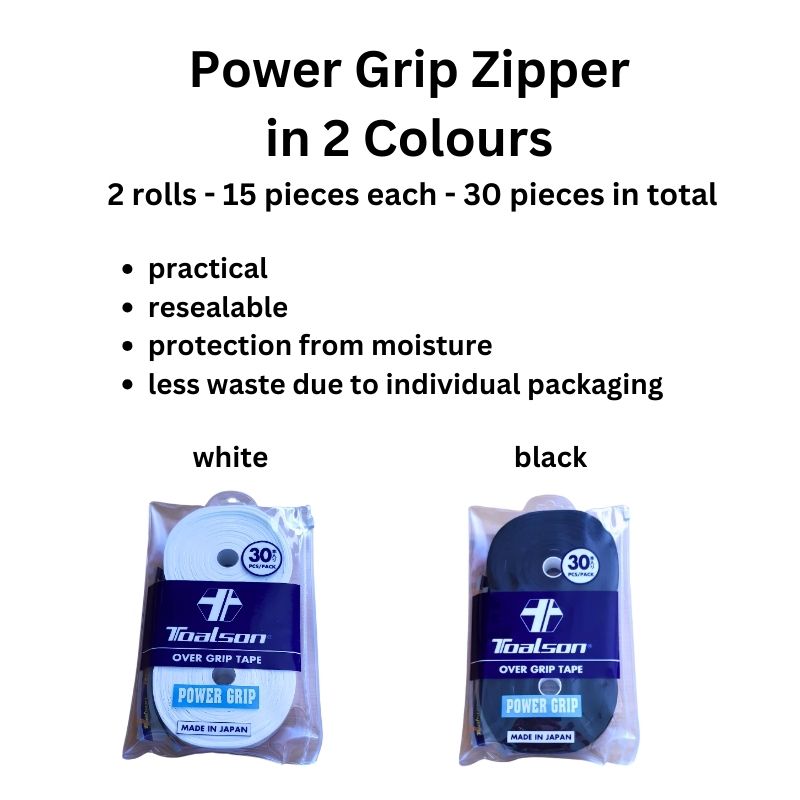 Tennis Griffbänder Toalson Power Grip Zipper 30er Pack Overgrip white-black.jpg