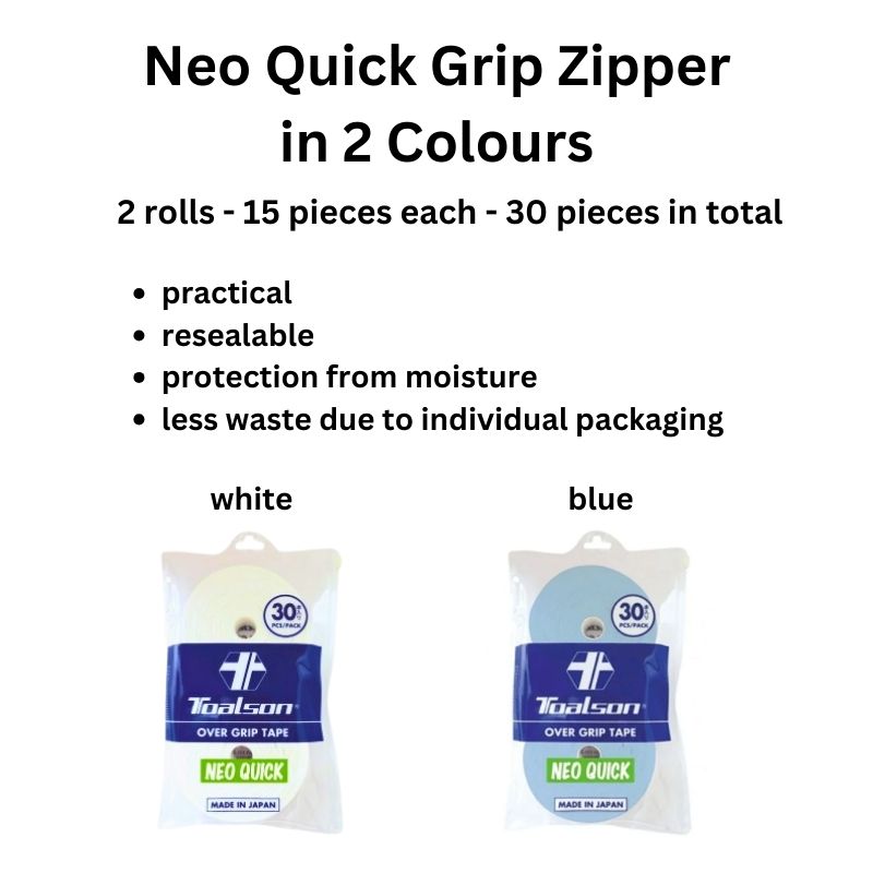 Tennis Griffbänder Toalson Neo Quick Grip Zipper 30er Pack Overgrip white-blue.jpg