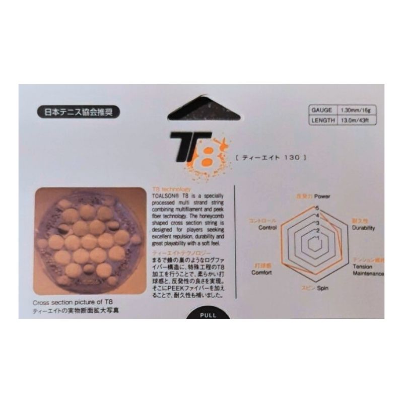 Tennissaite Toalson T8 1,30mm 13m Saitenset natural, rot, schwarz Mutilfilament - Tournament Tennis String Set - best Power, Control, Control.jpg